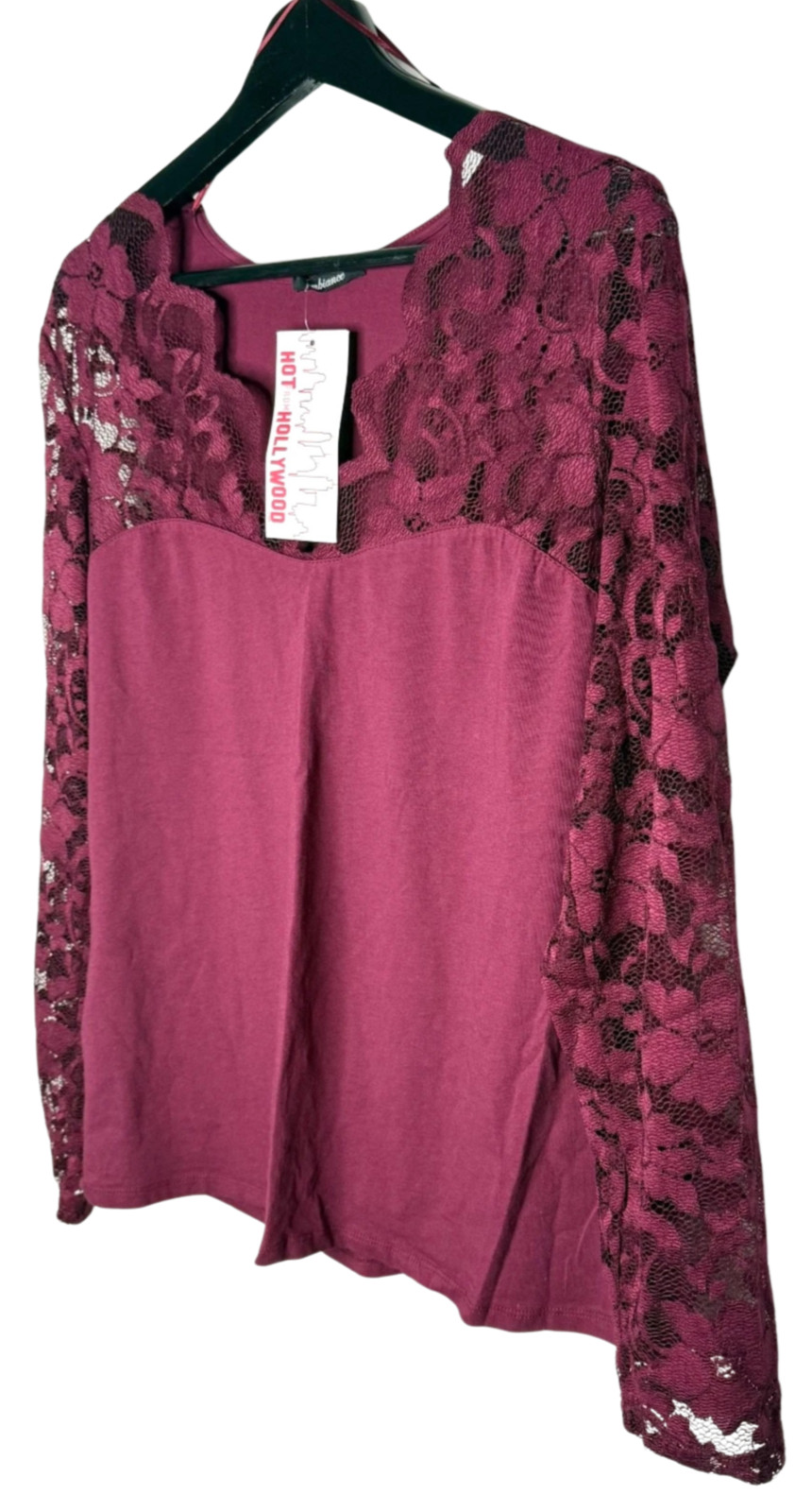 New AMBIANCE XL BURGUNDY LACE LS SHIRT 65641XL 95% COTTON SCALLOP NWT PRIORITY