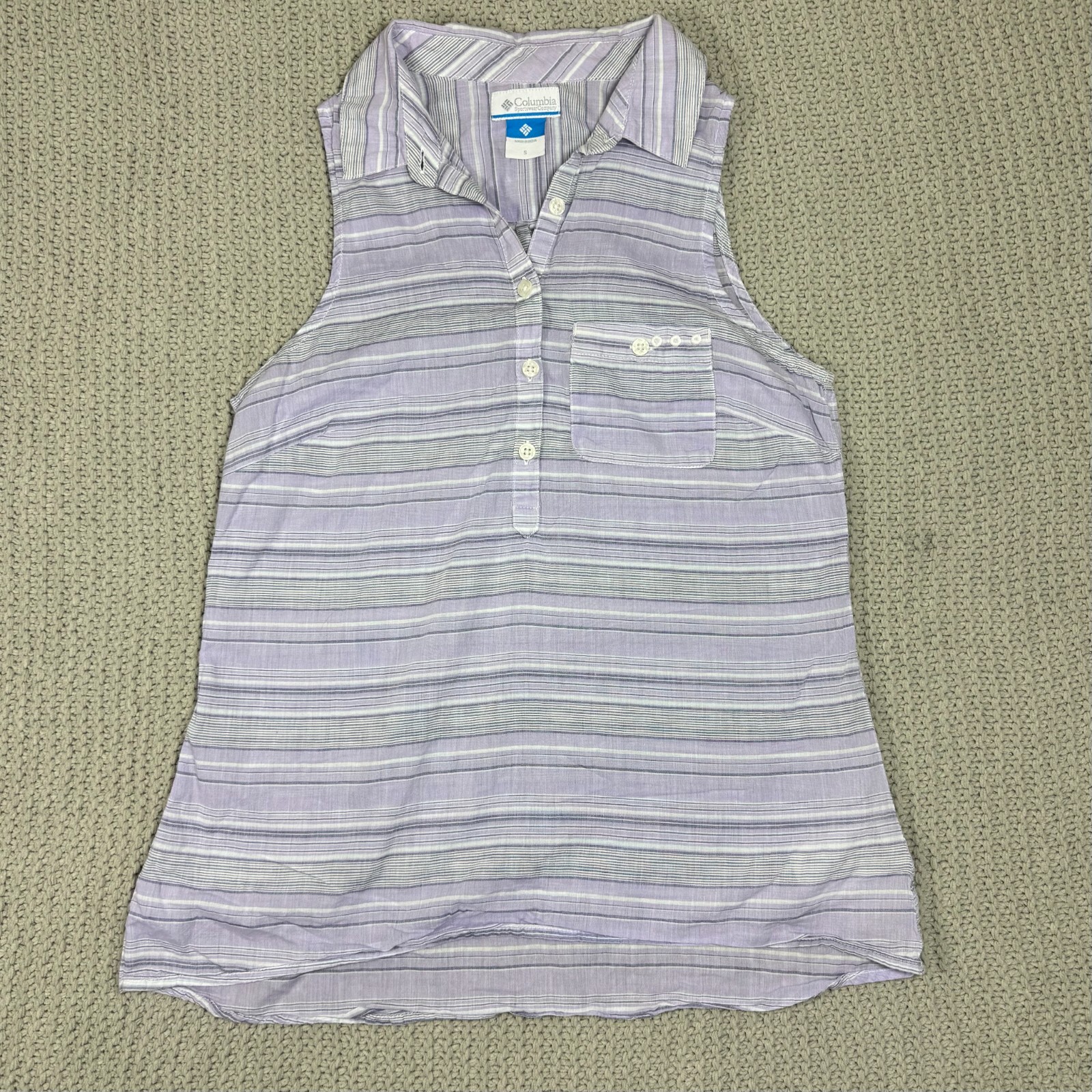 Vintage Y2K Columbia PFG Tank Top Small Gray Lavender Stripe Outdoor Gorpcore