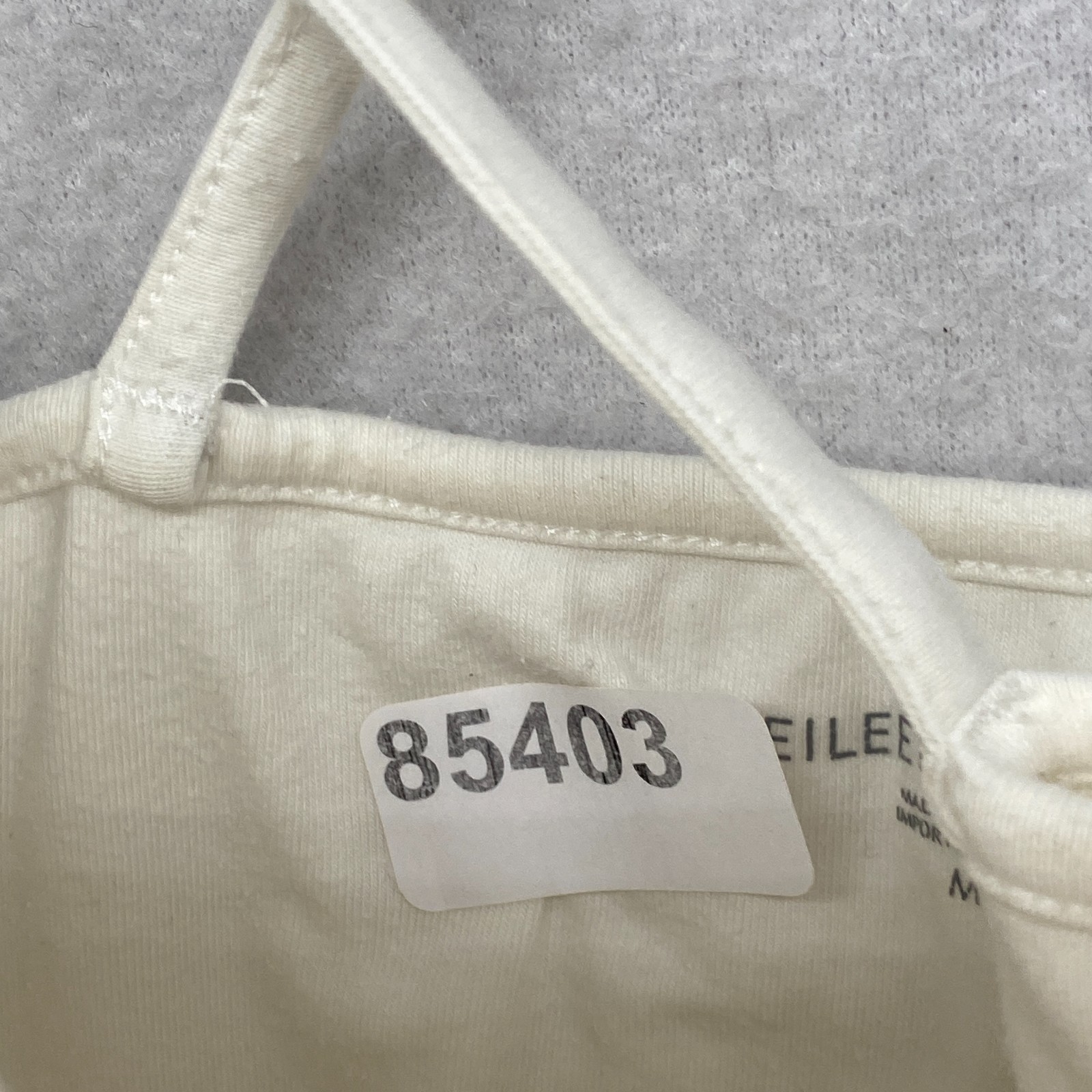 EILEEN FISHER Tank Top M Organic Cotton Jersey Cross Back Shelf Bra White USA