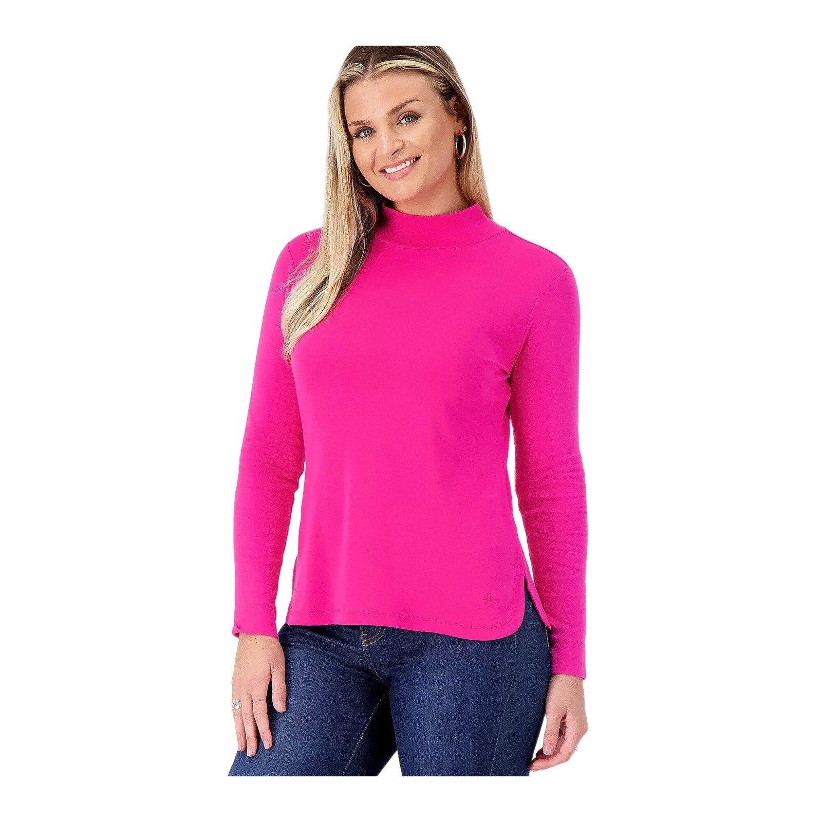 Isaac Mizrahi Live! Essentials Mock Neck Top with Dolphin Hem Size XS (A556539)