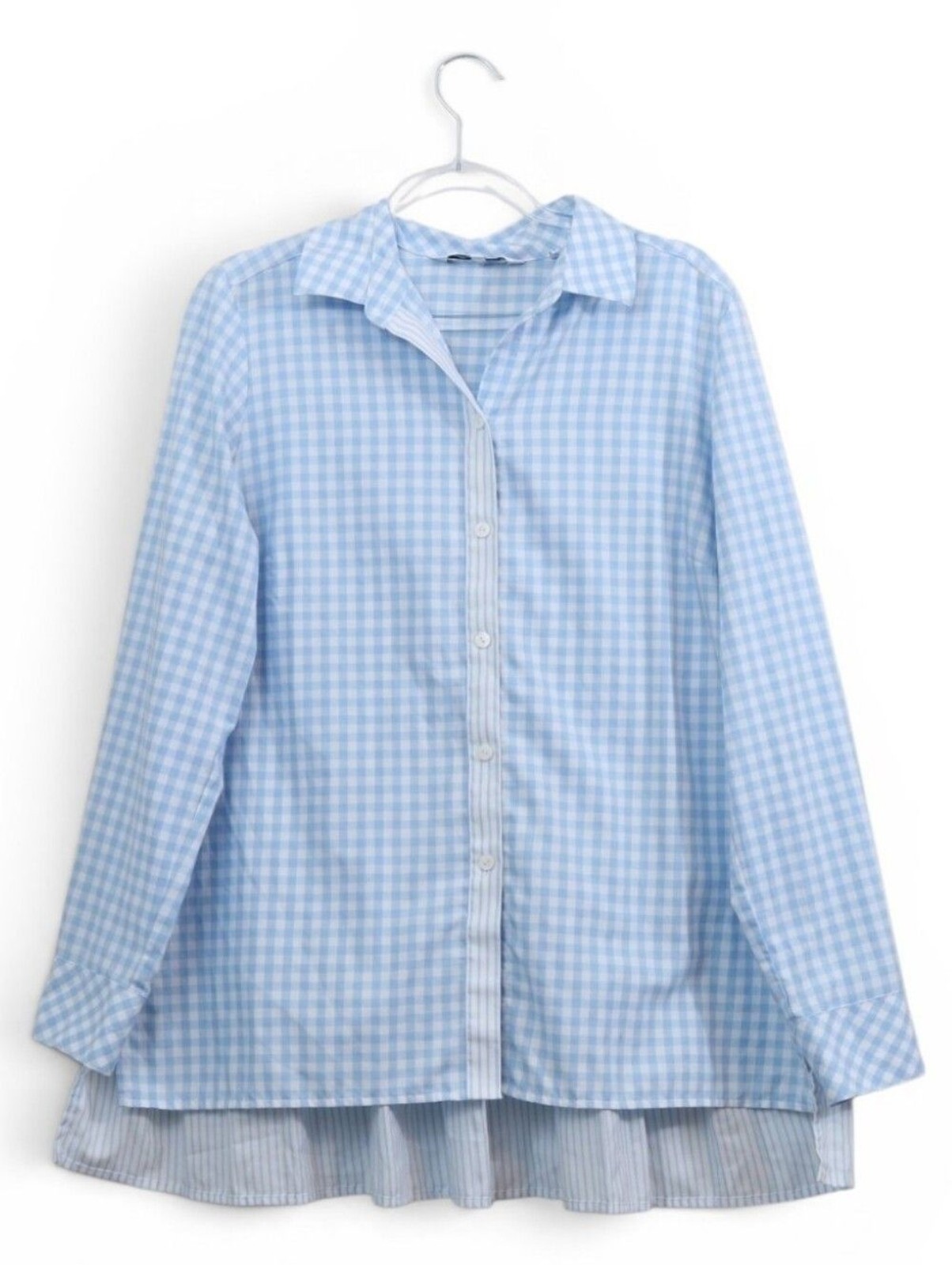Foxcroft NYC Cotton Gingham Printed Pleated Peplum Back Button Up Tunic 8