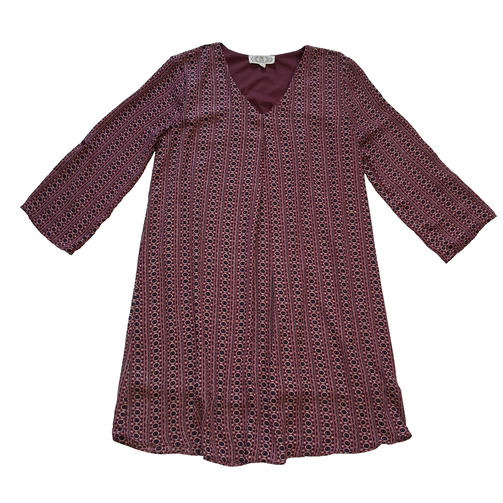 Pink Rose Lg Bohemian Tunic Shift Dress Lined 3/4 Sleeve Y2k Oversized Blouse