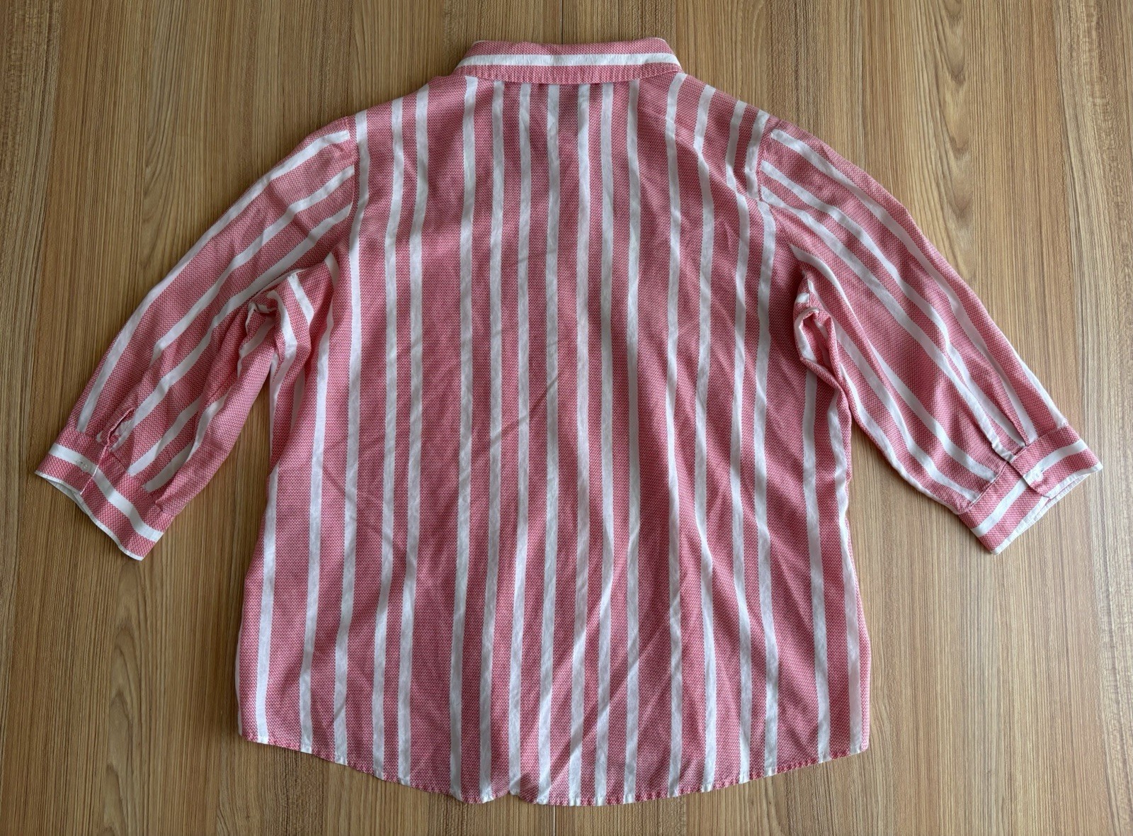 Chicos Candy Stripe Silk Cotton Button Up Shirt Sz 1 Pink Preppy Classic Office
