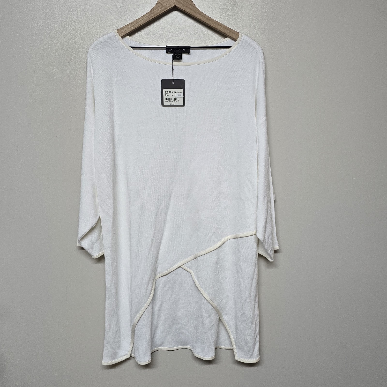 St. John White Bianco Tunic Top Medium M 100% Viscose Asymmetrical Hem New