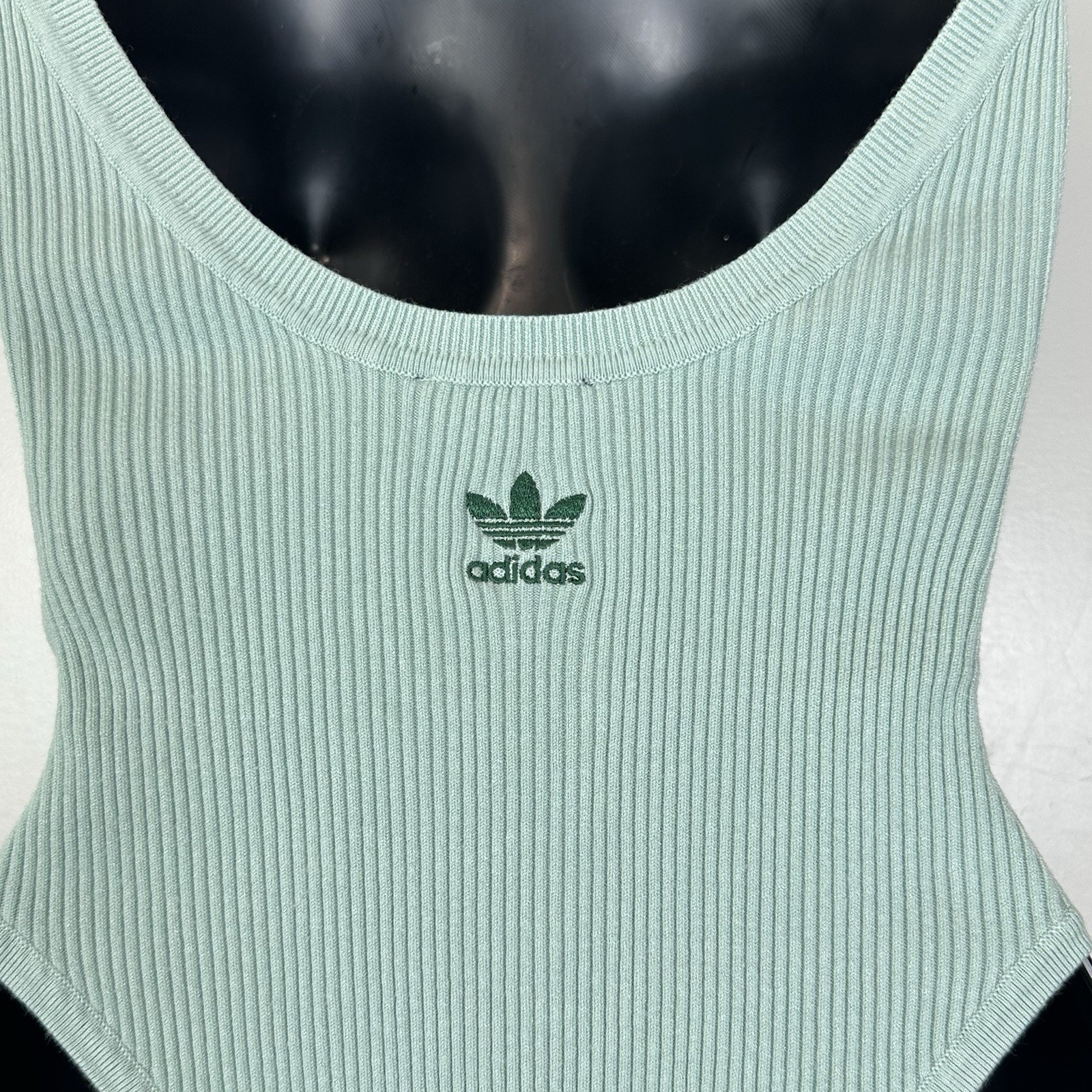 Adidas x Ivy Park Ribbed Bodysuit S Green Tint Neon Logo Y2K Sporty Beyonce Rare