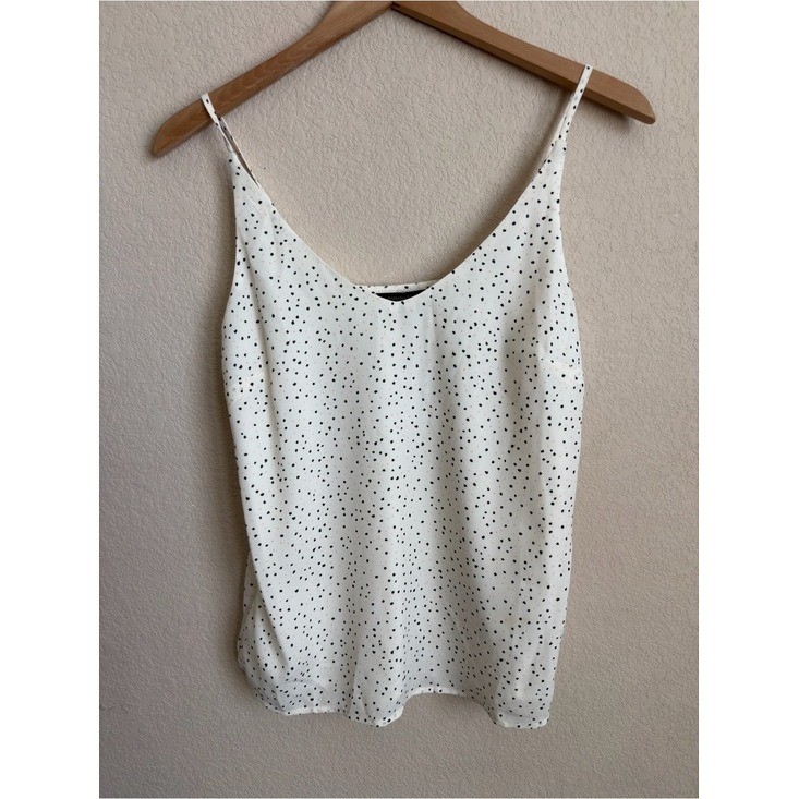 Banana Republic Factory Classic Camisole XS Ivory Black Dot V Neck Cami Tank Top