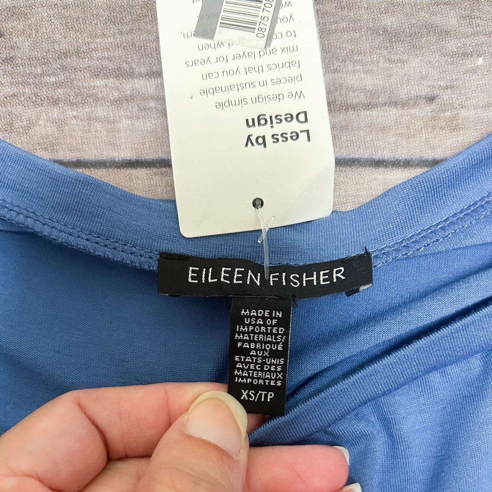 Eileen Fisher Coast Blue Short Sleeve Long A Line Tunic Wide Side Slits XS NWT