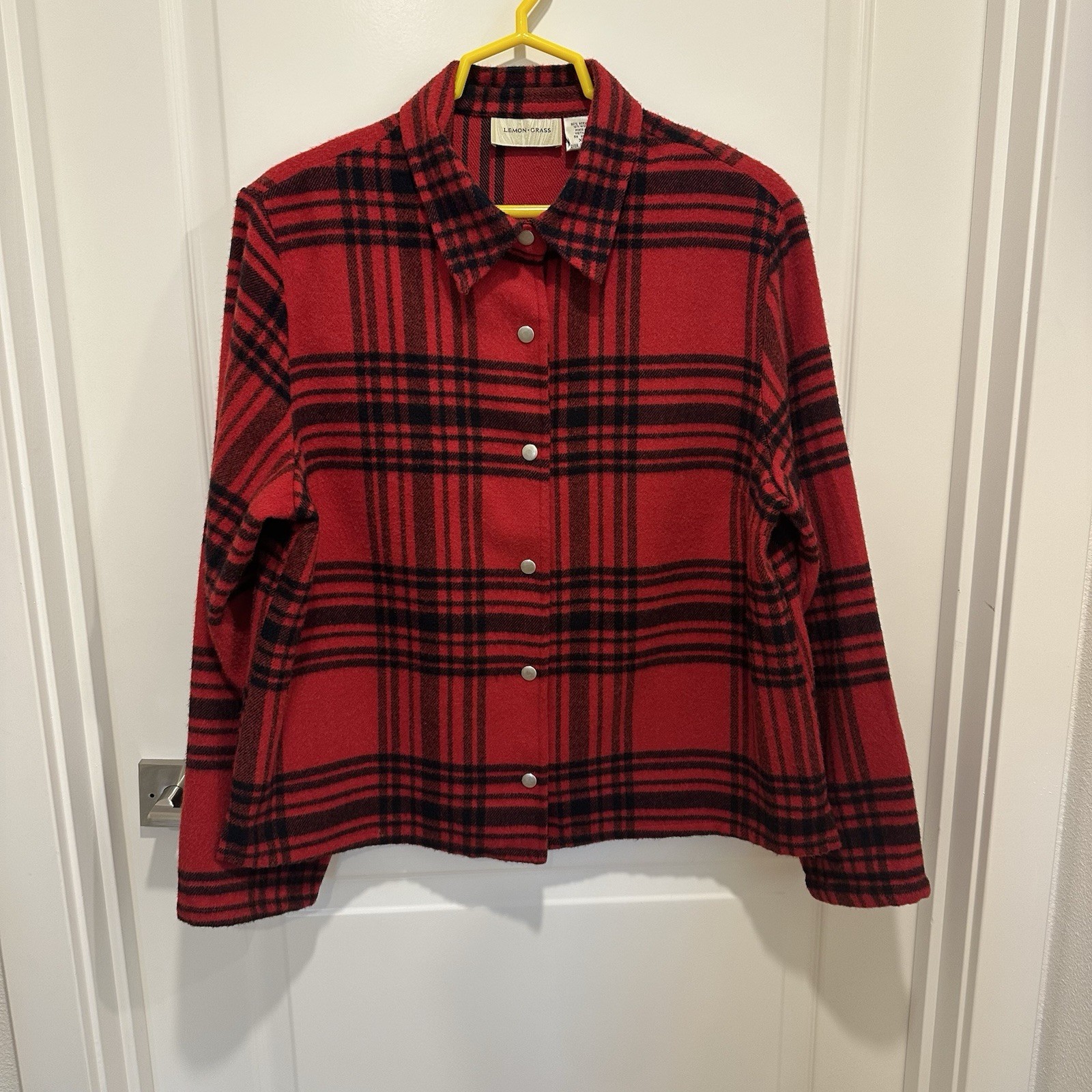 Lemon Grass Women’s Red Plaid Wool Blend Flannel Shacket Cozy Fall Layer