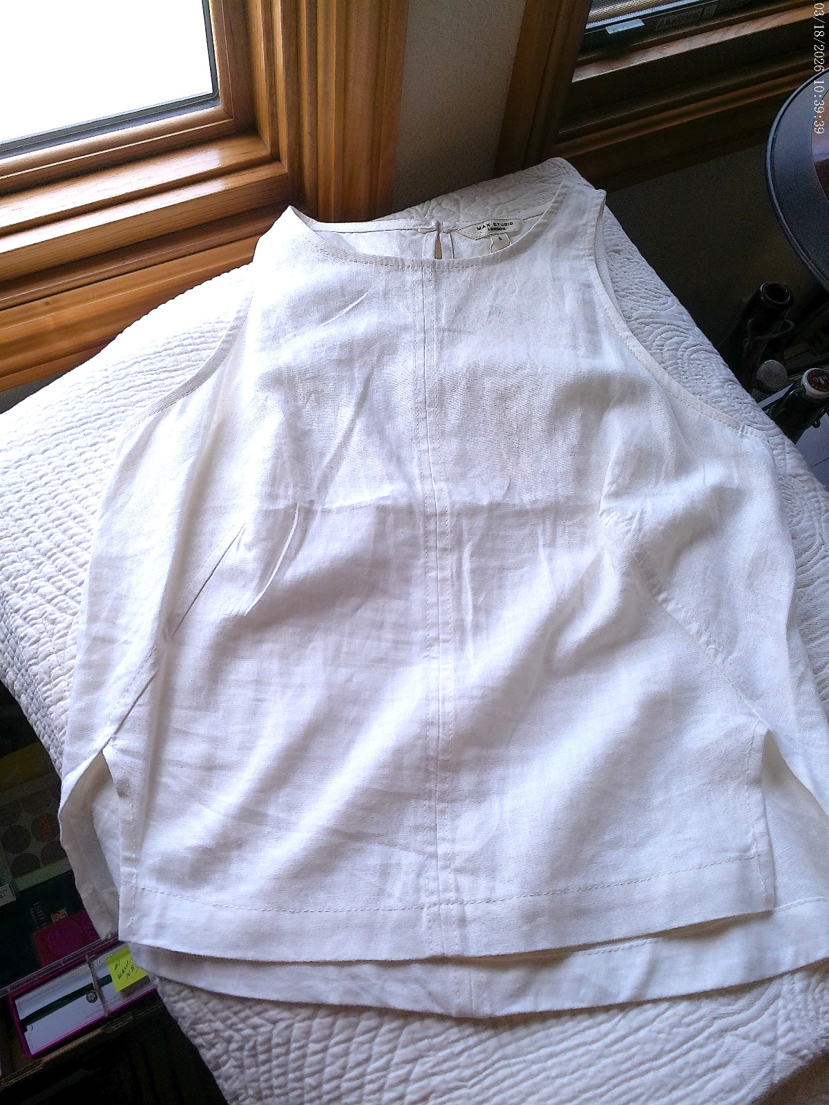 MAX STUDIO SMALL WHITE SLEEVELESS LINEN BLEND A-LINE OPEN BUTTON BACK VENTS $98