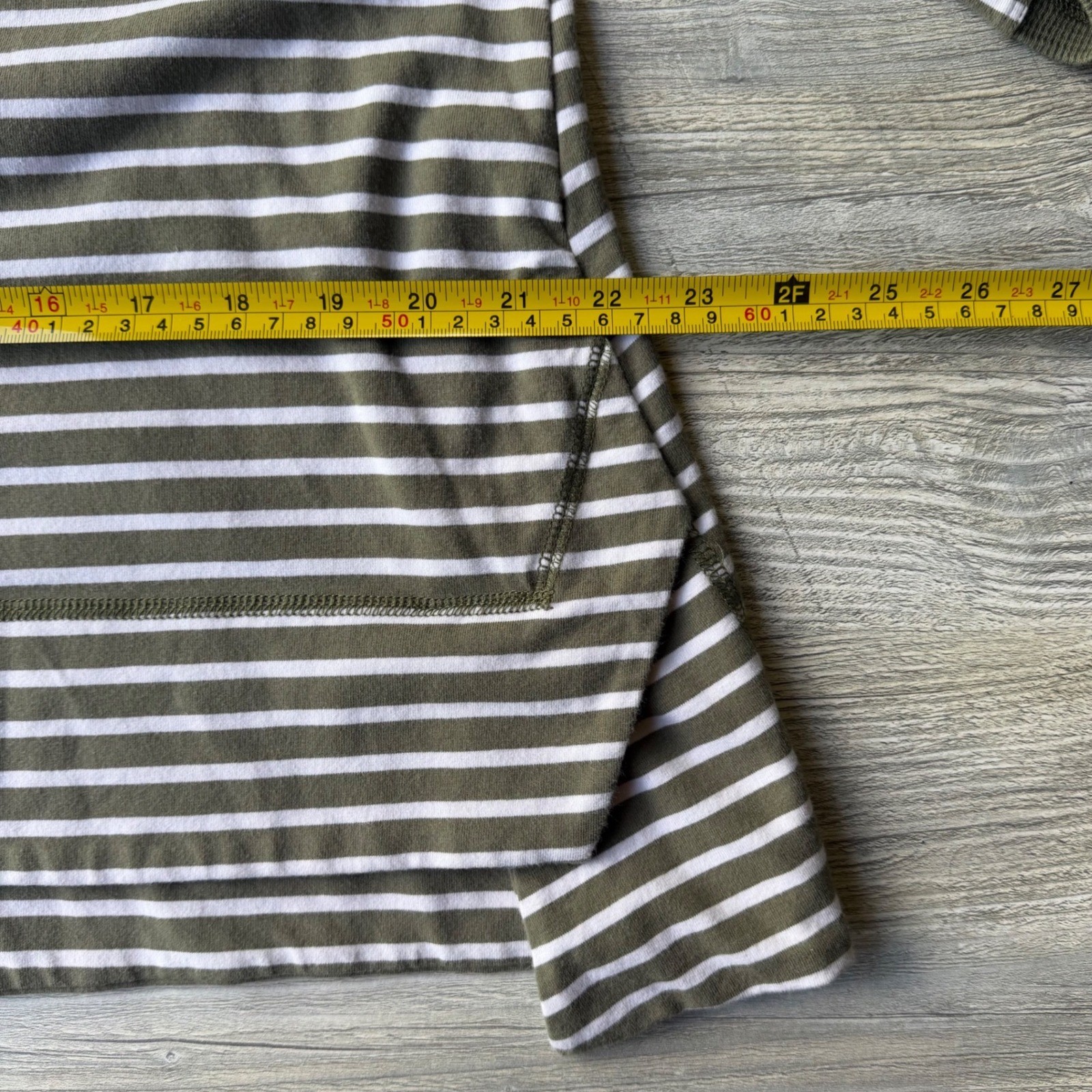 Neon Buddha Striped Cotton Top Olive Green Waffle Knit Sleeve L Gorpcore Granny