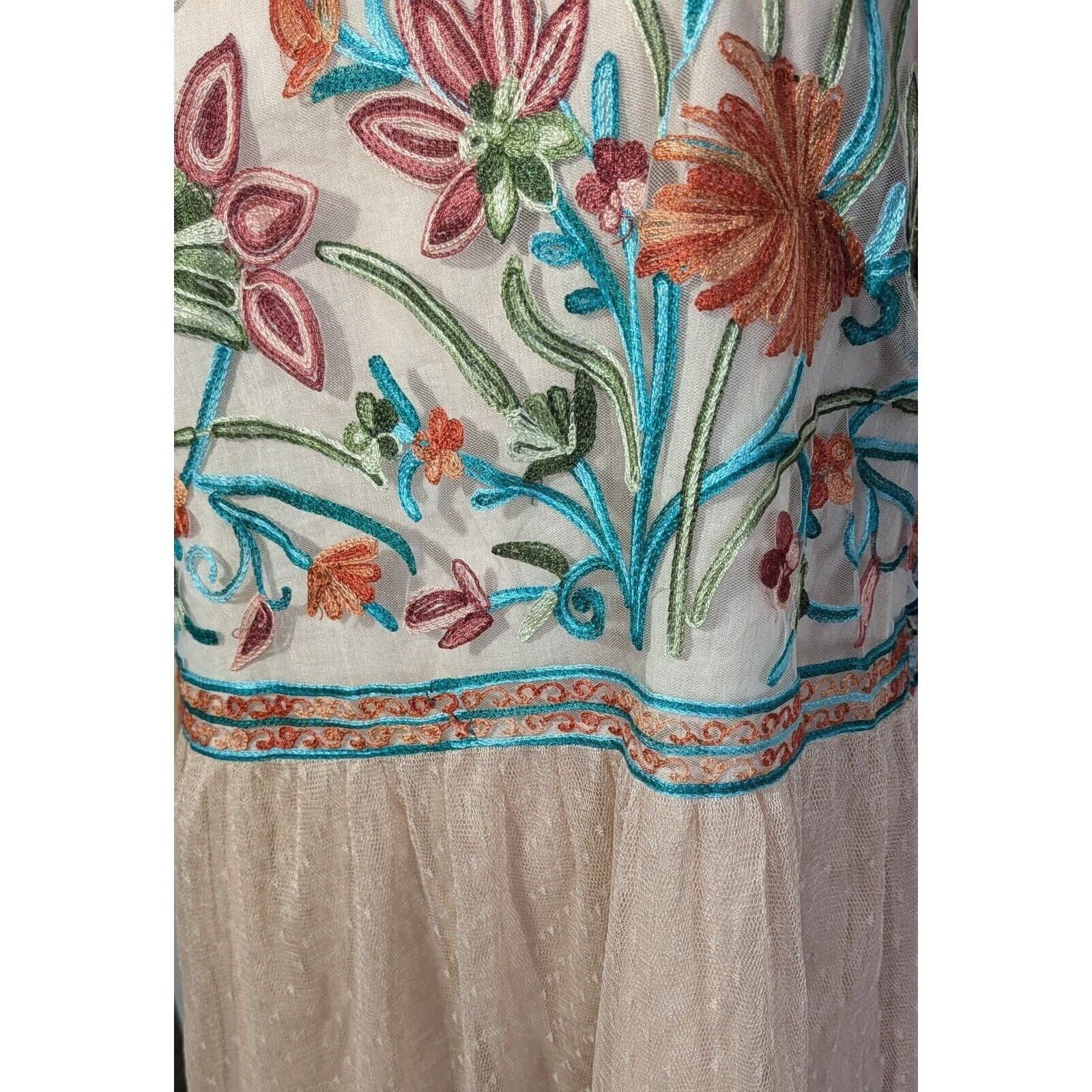 Tassels N Lace Size 1X Top Embroidered Floral Ruffle Chiffon Lace