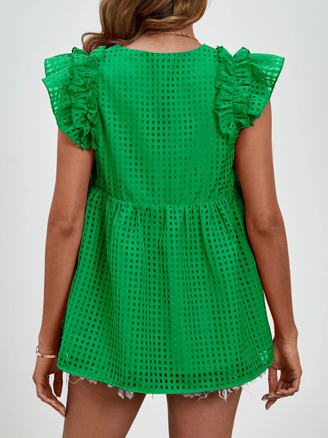 Women Ruched V-Neck Cap Sleeve Blouse