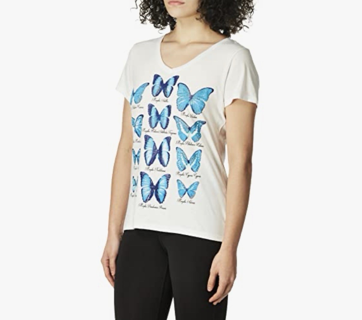 The Mountain Women’s M White V-Neck Short Sleeve Butterfly Graphic T-Shirt