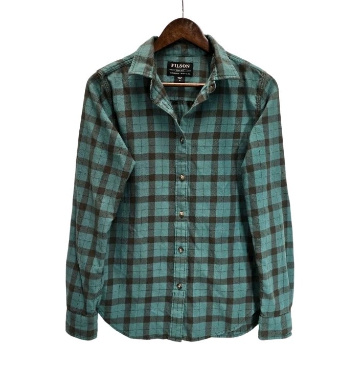 Filson Women’s Lightweight Alaskan Guide Shirt M Emerald Green Plaid Flannel