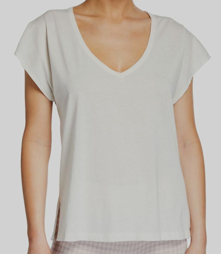 $120 Varley Women’s White Relaxed Fit V-Neck Short-Sleeve T-Shirt Top Tee Size L