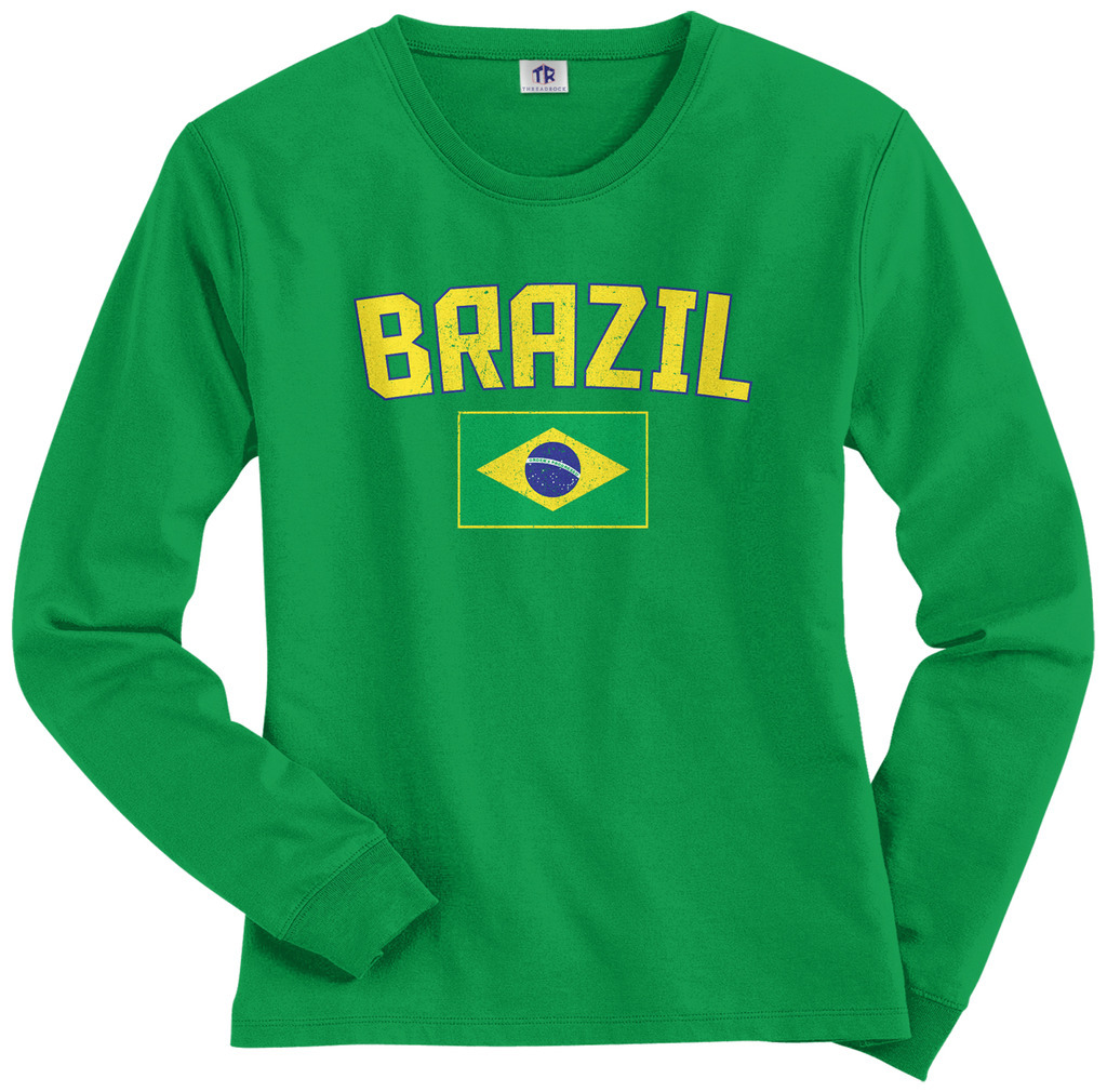 Threadrock Women’s Brazil Flag Long Sleeve T-shirt Brazilian Rio de Janeiro