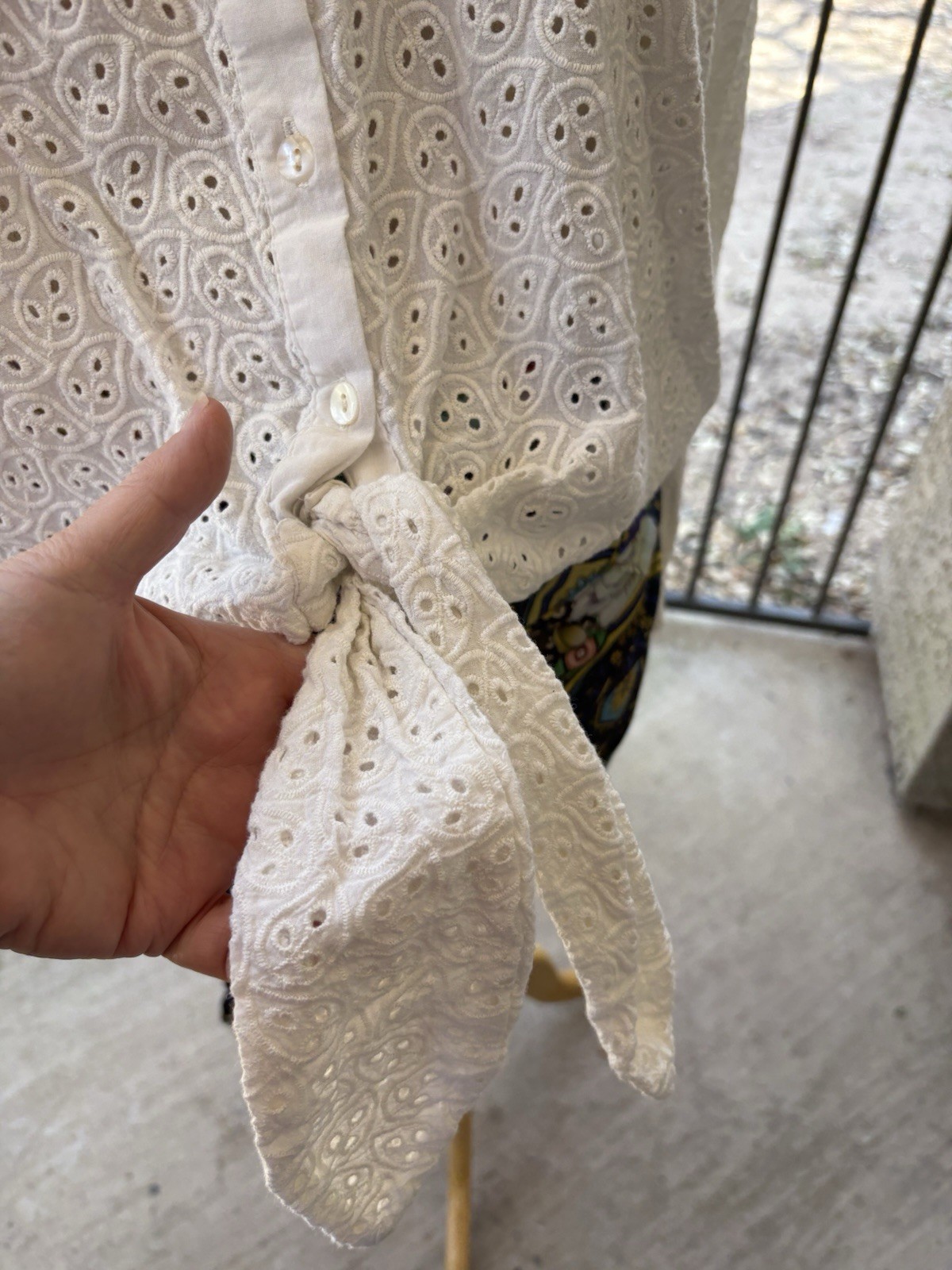 NWOT JADED GYPSY White Patch Eyelet Mix it Up Button Up Long Sleeve Top L/XL