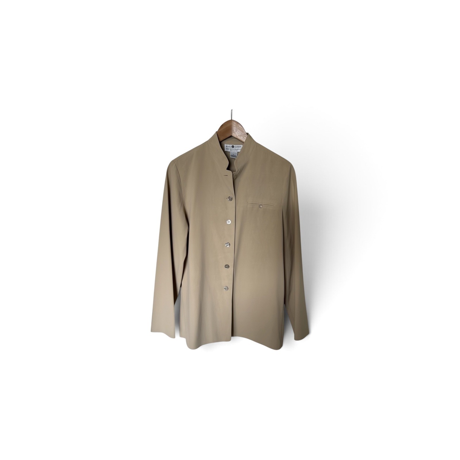 Saks Fifth Avenue Real Clothes Shirt Women P Tan Excellent Silk Mandarin Collar