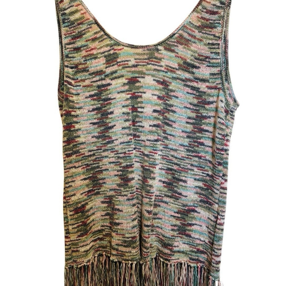 Shyanne Women’s Fringe Knit Tank Top Open Back Detail Country Festival Boho M