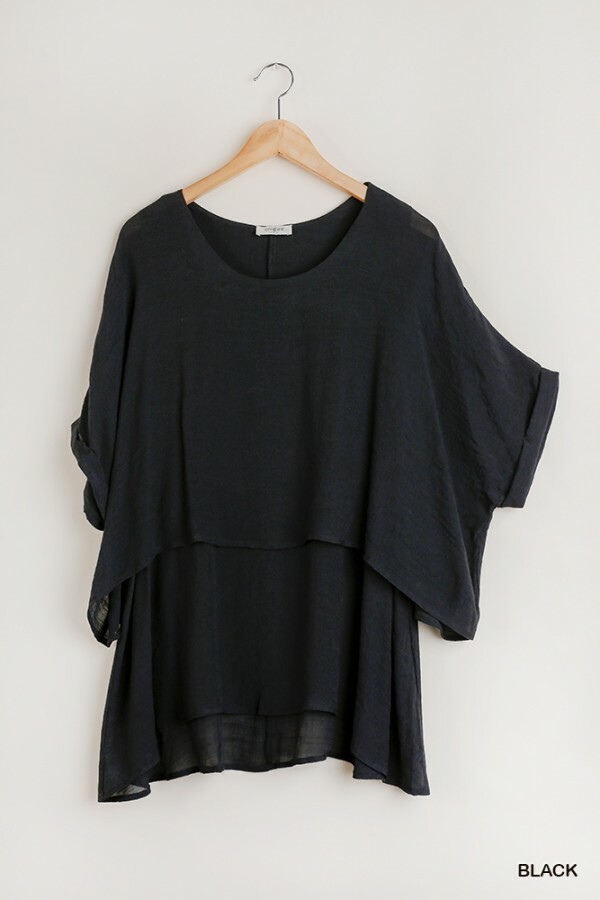 Umgee Plus Solid Overlayer Oversized Tunic Top XL 1XL 2Xl