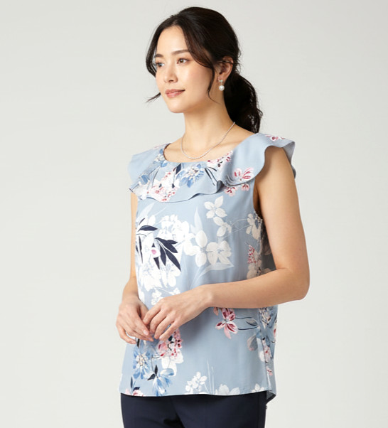 Review Top Size 10 Blue Floral Ruffle Lined Office Corporate Party Travel