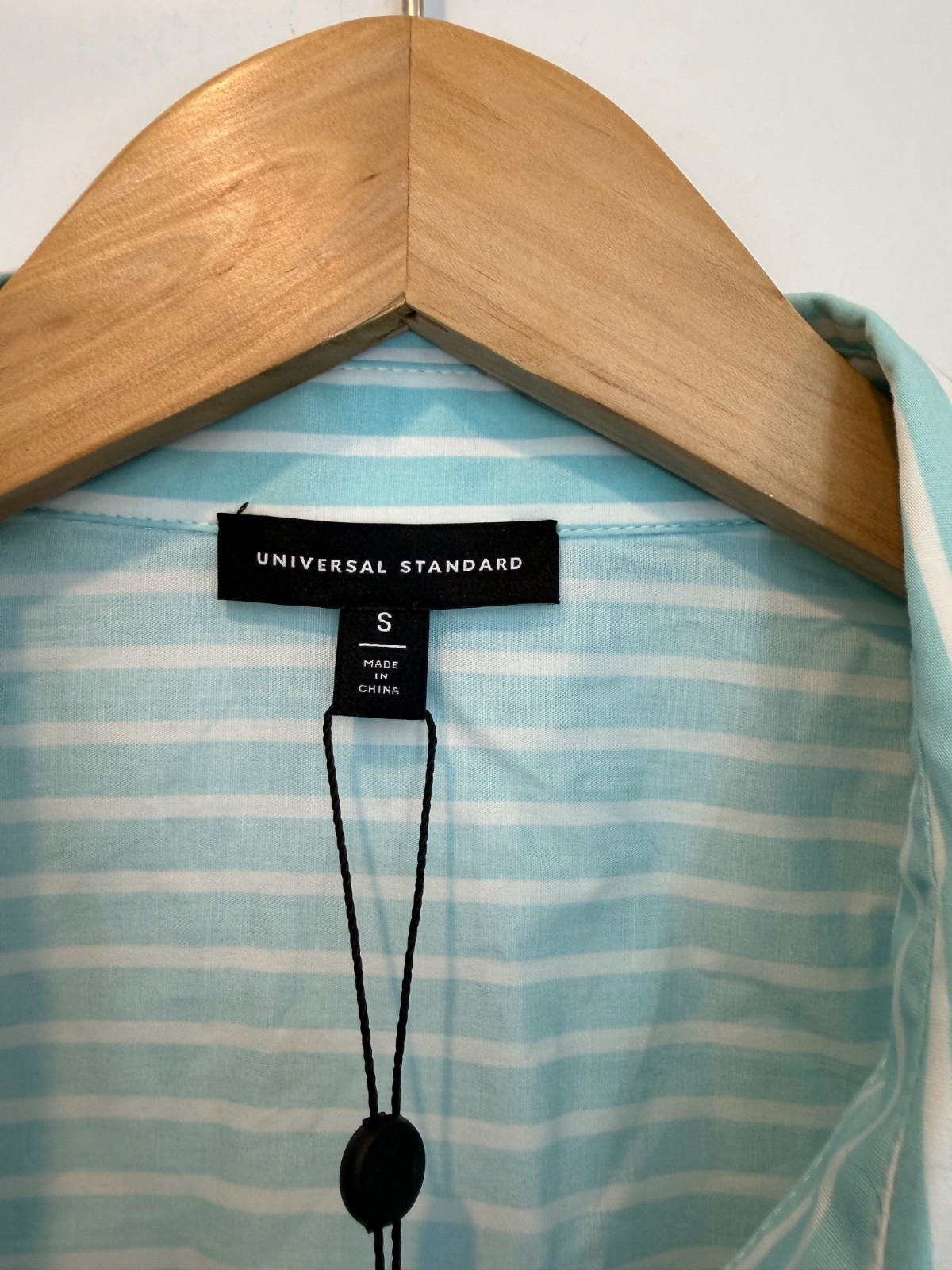 Universal Standard Elbe Stretch Poplin Shirt Small 14-16 Classic Fit Teal Stripe