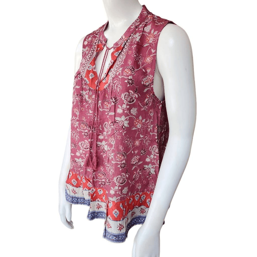 Beach Lunch Lounge Mauve Floral Boho Sleeveless Top (XS)