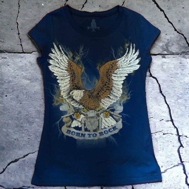 Born To Rock Eagle Motorcycle Lightening Women’s T-shirt Size S (3-5 Junior)
