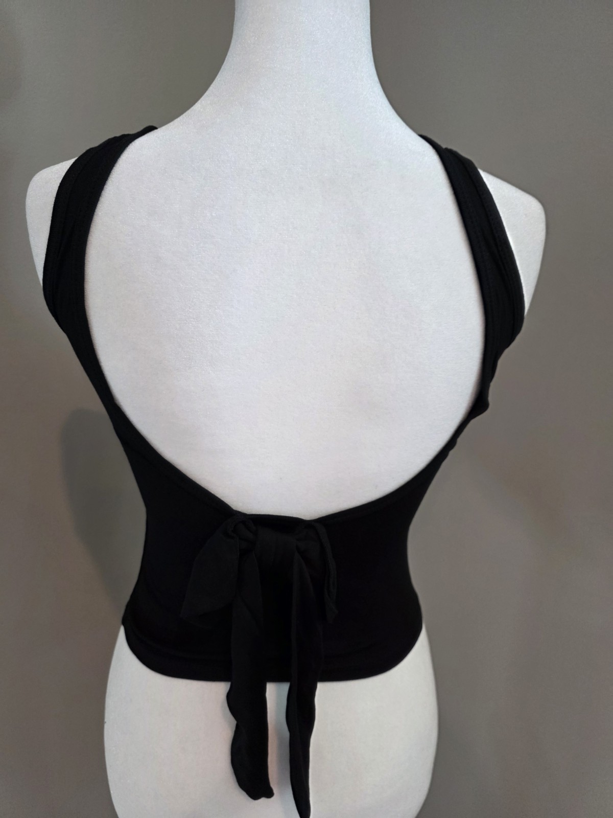 Brand New Black Tank Top With Built In Bra And Ribbon Detail, S/M