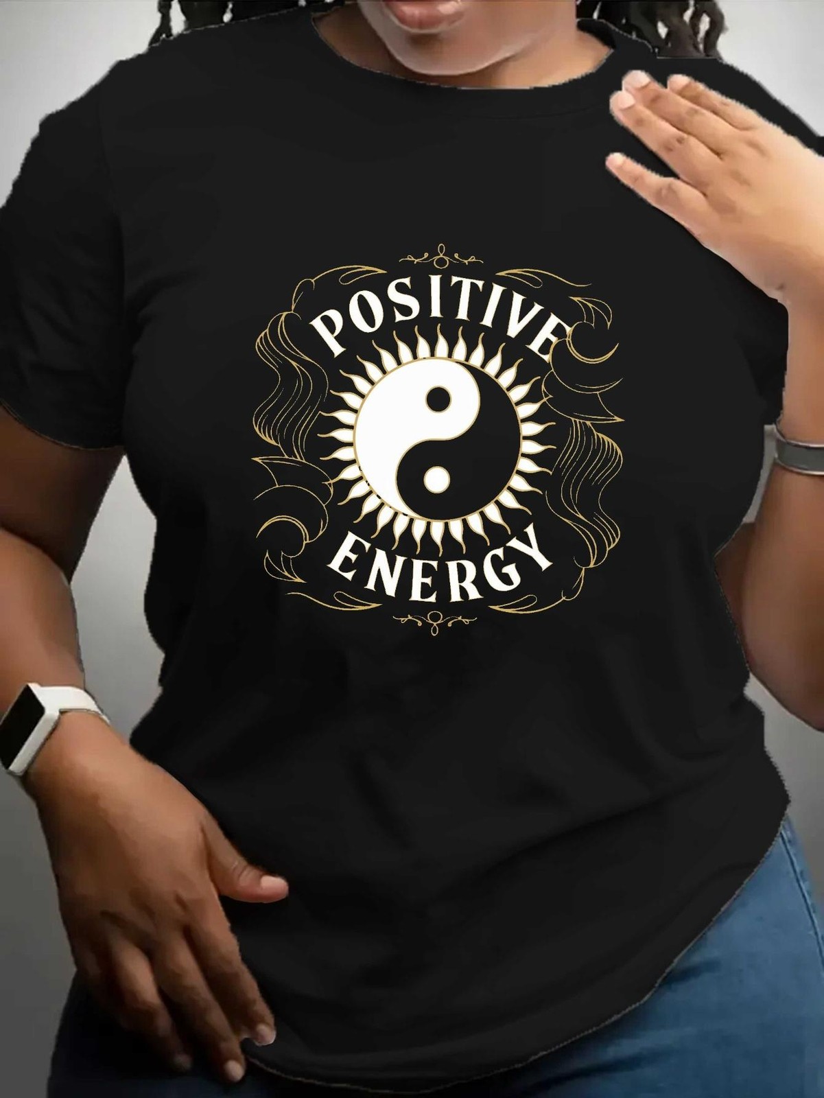 Women’s Yin Yang Positive Energy Graphic T-Shirt Aesthetic Harmony Tee