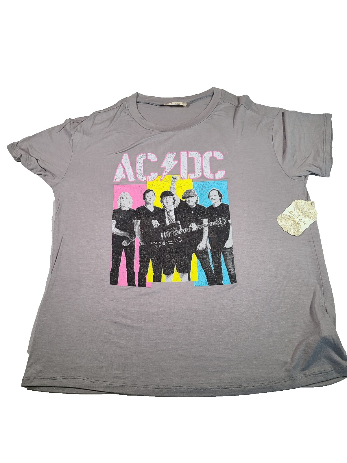 AC DC Shirt Womens Large Gray 70s 80s Classic Rock Music Concert Tour