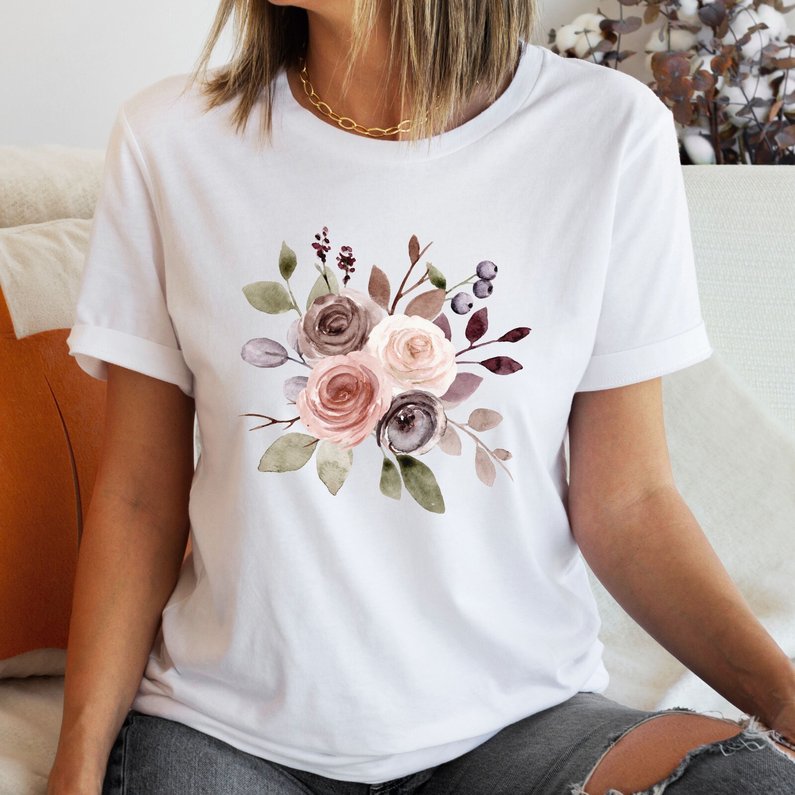 Floral Spring Rose Wildflower Boho Watercolor Womens T-Shirt S M L XL 2XL 3XL