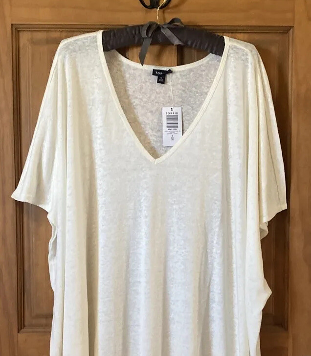 TORRID TEE SHIRT V NECK TEE BLOUSE SHIRT LINEN BLEND TOP 6 6X 6XL 30 NEW