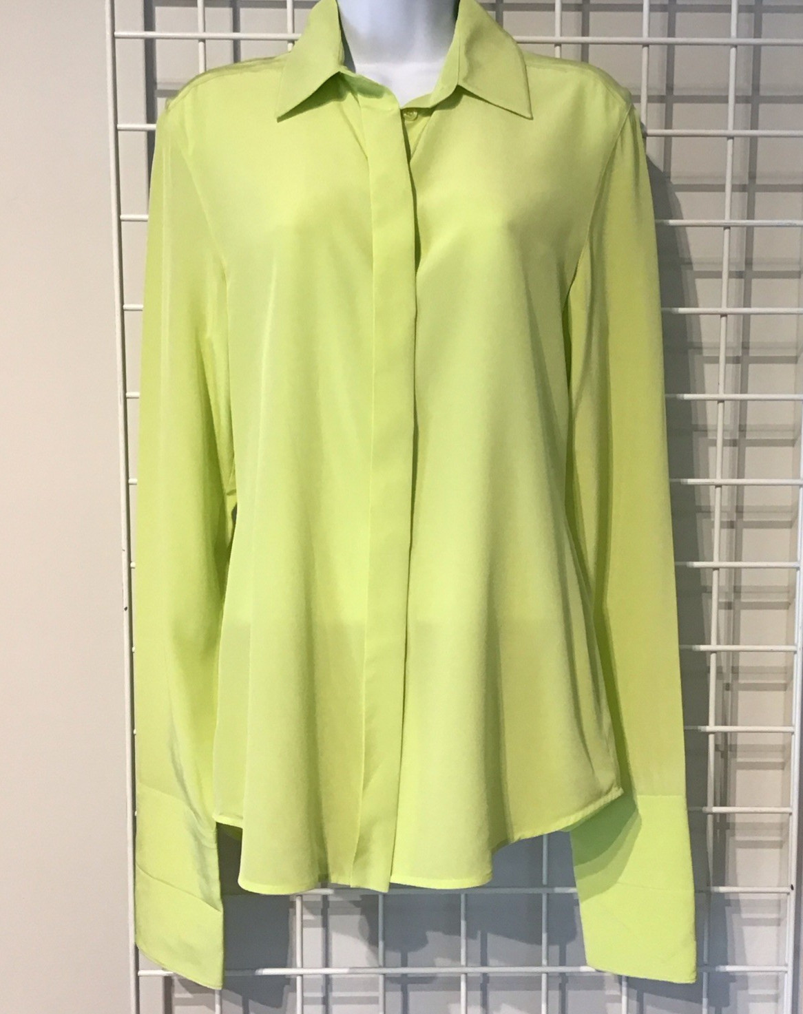 Max Mara SPORTMAX Algebra Lime Silk Shirt Button Front Elongated Cuffs NWOT US6