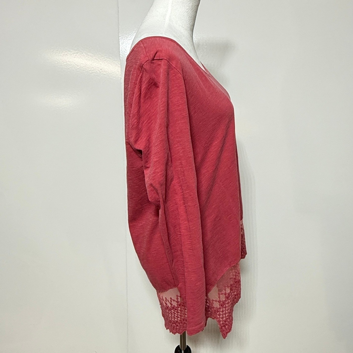 Soft Surroundings Top Womens Large Petite Red Long Sleeves Lace Trim Tunic