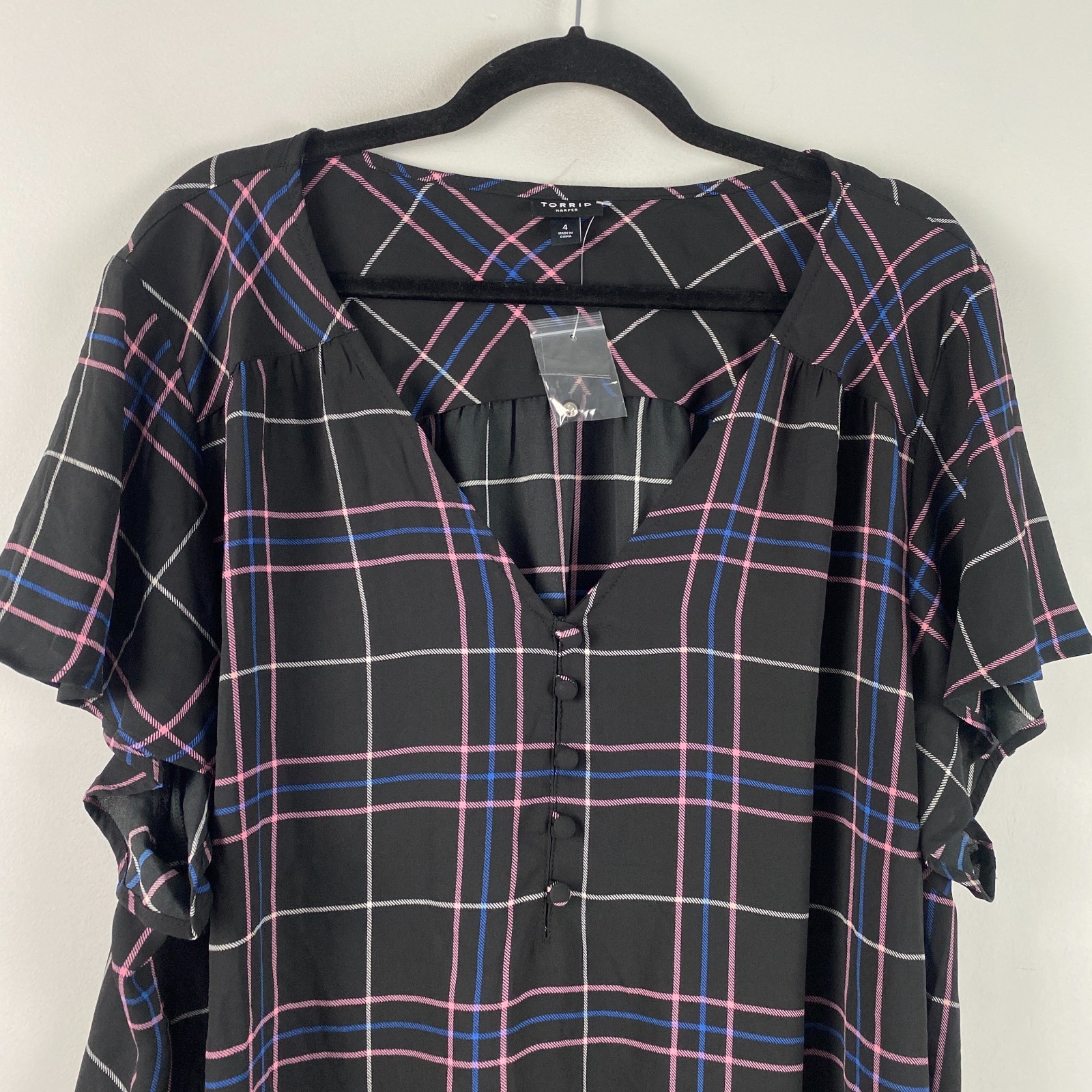 Torrid Harper Georgette Pullover Flutter Sleeve Blouse Size 4X Plaid Multi