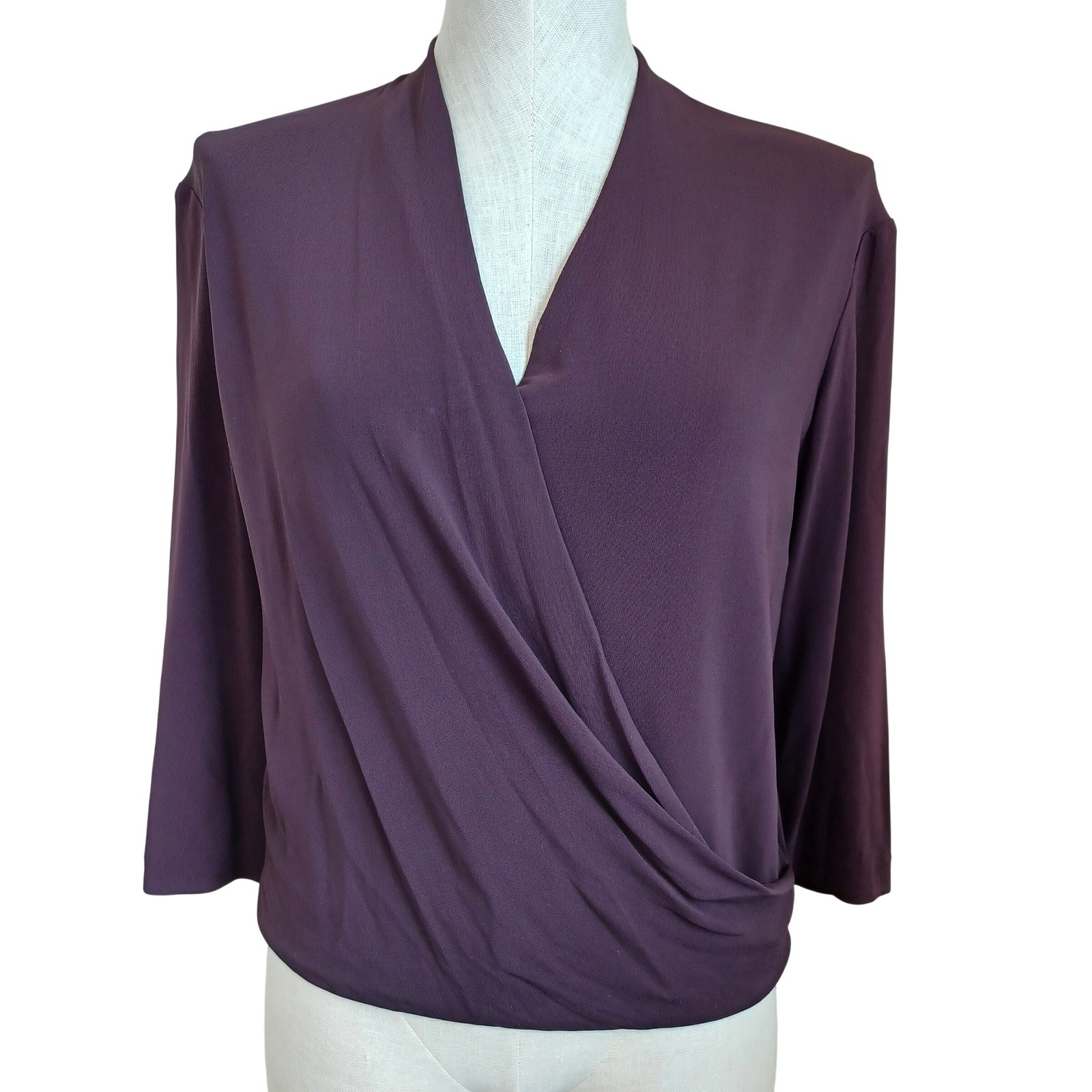 MM.LaFleur Didion Top Plum Purple Draped Surplice V-Neck 3/4 Sleeve Small