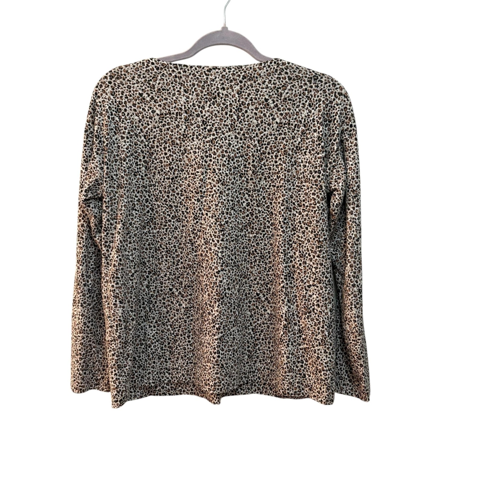 J Jill Shirt Womens Medium Beige Leopard Print Scoop Neck Long Sleeve Top