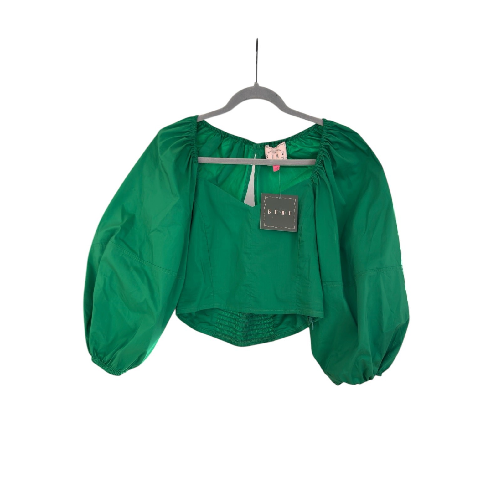 Buru Balloon Sleeve Bustier Cropped Top S, Kelly Green | NEW $118