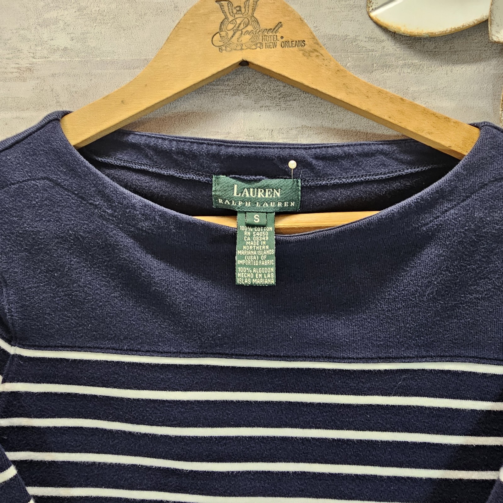 Lauren Ralph Lauren Women Small L/S Striped Boatneck Top Navy White Nautical EUC