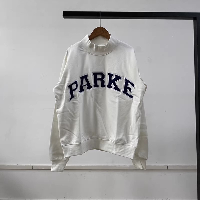 PARKE New Letter Patch Embroidered Stand Collar Cotton Loose Women’s Sweatshirt