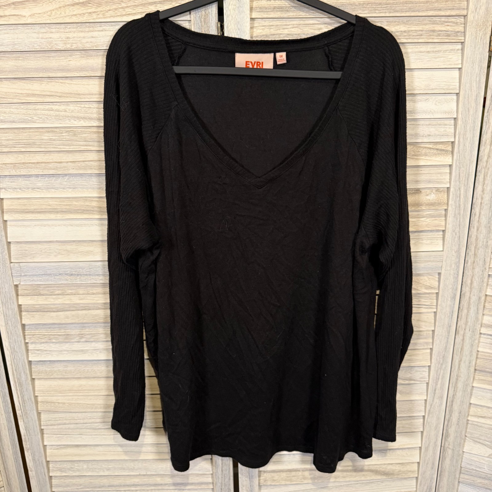 Evri Black V-Neck Long Sleeve Knit Top 1X