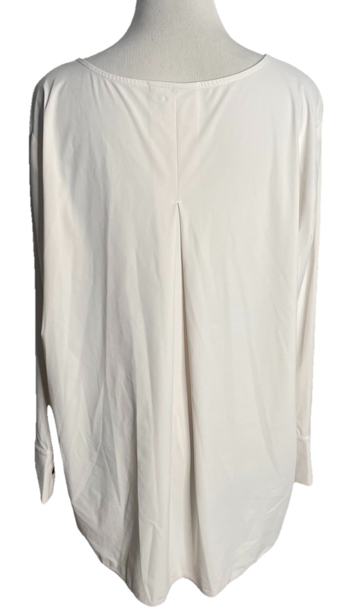 Aday Something Tailored Shirt Women XL Cream V-Neck Side Slits Minimalist
