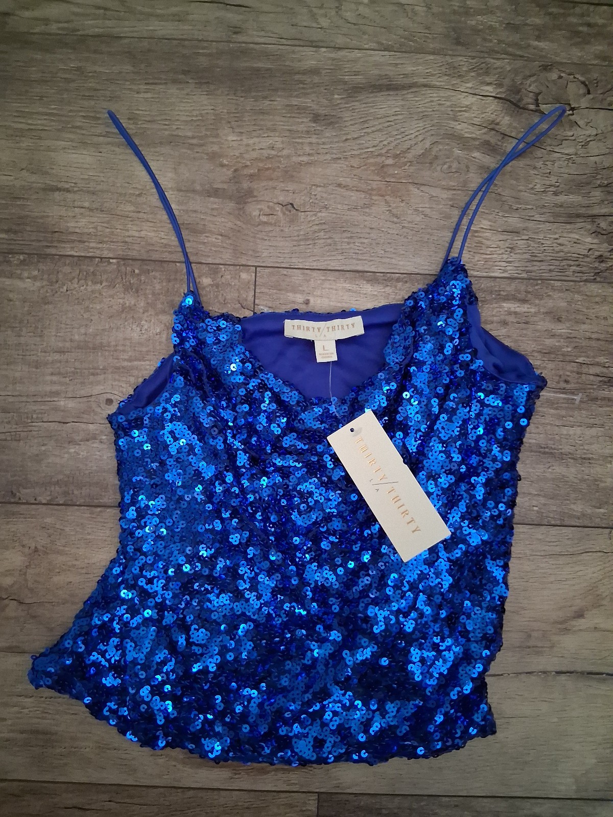 THIRTY THIRTY LA Womens Full Sequin Blue Shirt Top NWT – Sz Large