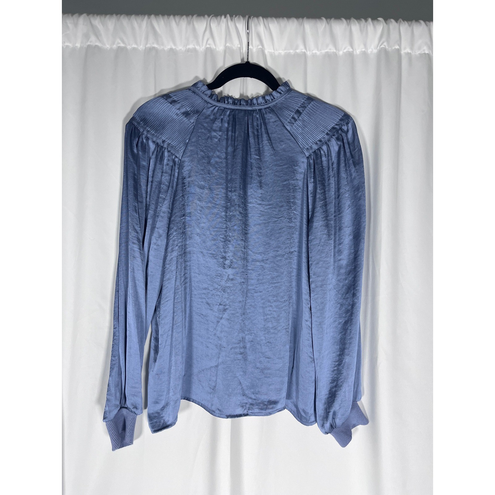 NWT Philosophy Satin Blouse Medium Blue Long Sleeve Boho Romantic Office Top