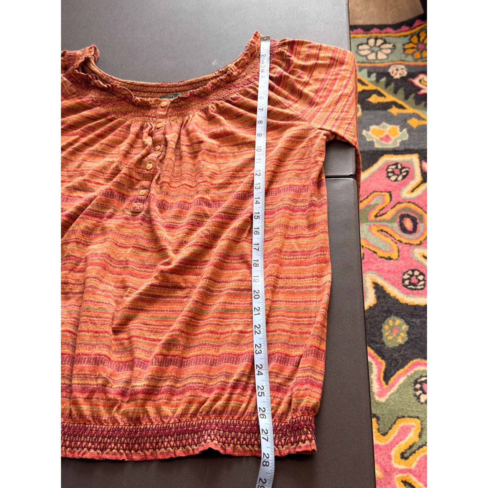 Ralph Lauren Jeans Co. Top Brown Stretch Striped Boho Western Casual Ruffle XL