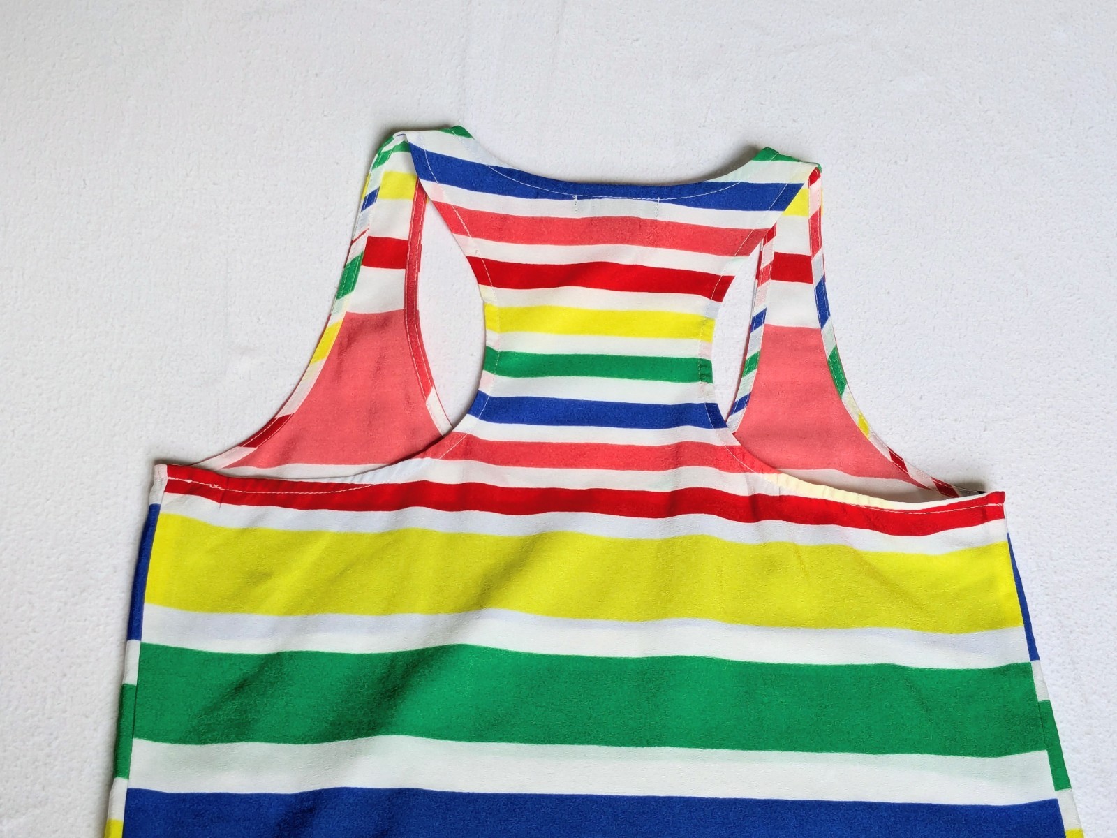 Timing Women’s Medium Chiffon Horizontal Striped Rainbow Racerback Tank Tie up