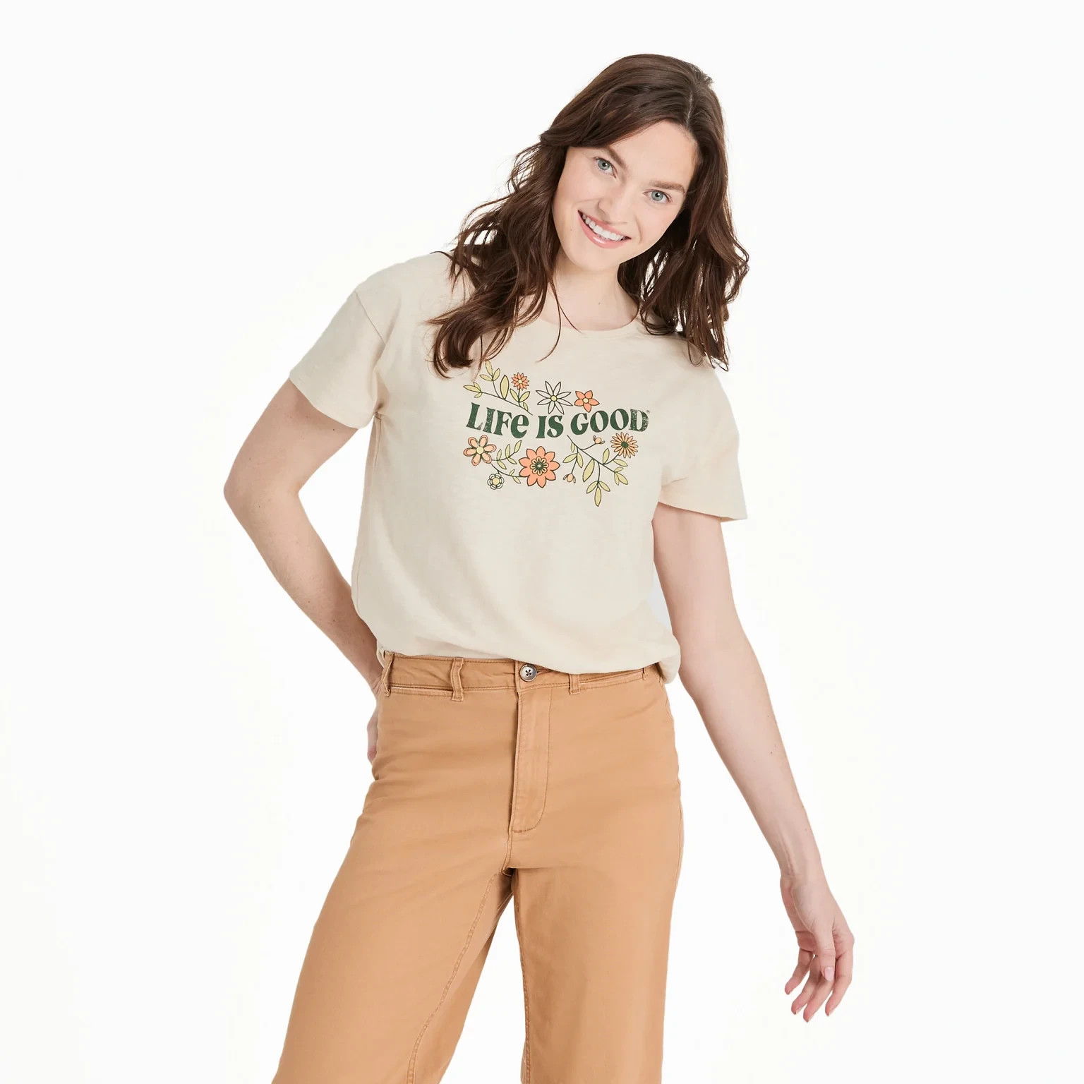 Life Is Good SS Shirt Relaxed Slub Tee GARDEN Flower Daisy Chest45in Womens L