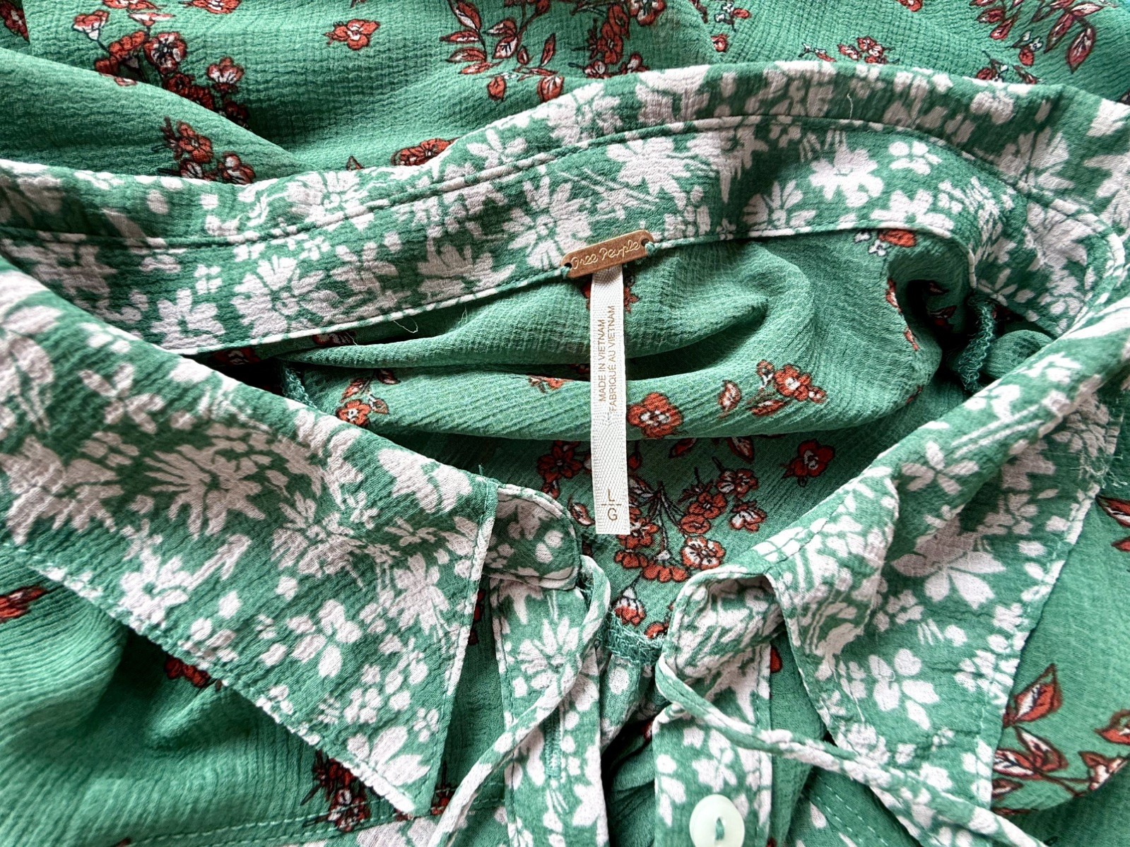 Free People Womens Emerald Combo Serena Printed Blouse Top Bell Sleeve Boho L