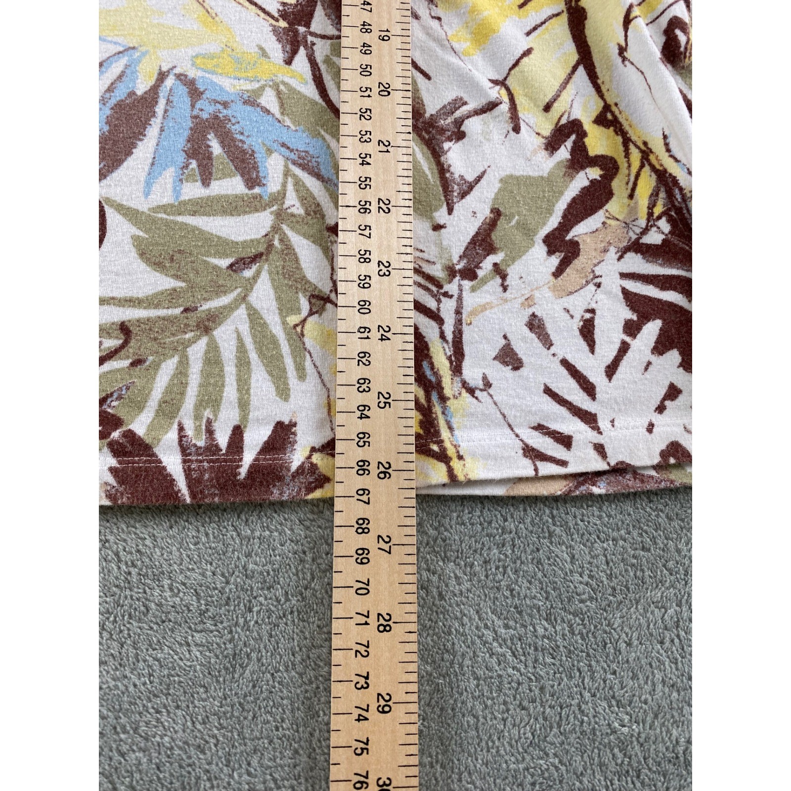 Coral Bay Woman 1X Tropical Palm Leaf Square Neck Short Sleeve Top Brown Yellow